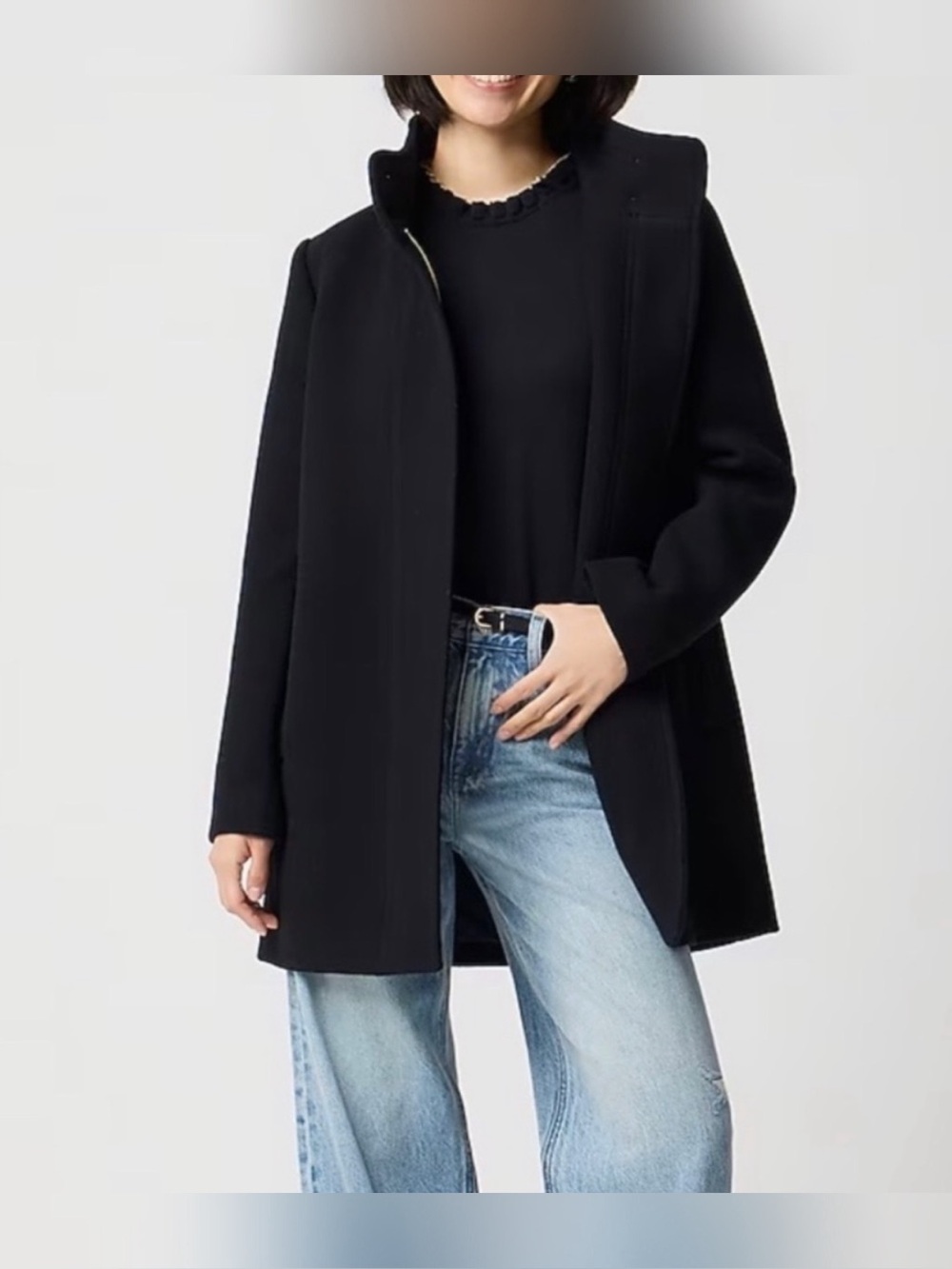 J. CREW Factory Black Wool Blend City  Coat Size 8